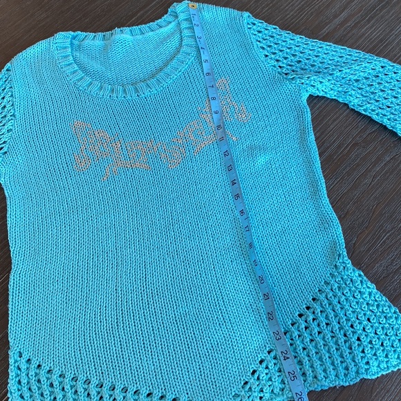 2/$20. Ladies crocheted sweater in size medium teal blue. - Picture 6 of 7